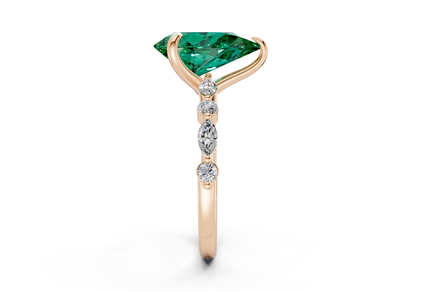 Aetheria Emerald Gemstone Accent Pear Cut 2mm Engagement Ring
