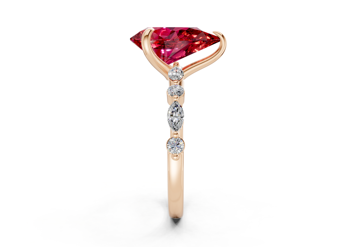 Aetheria Ruby Gemstone Accent Pear Cut 2mm Engagement Ring