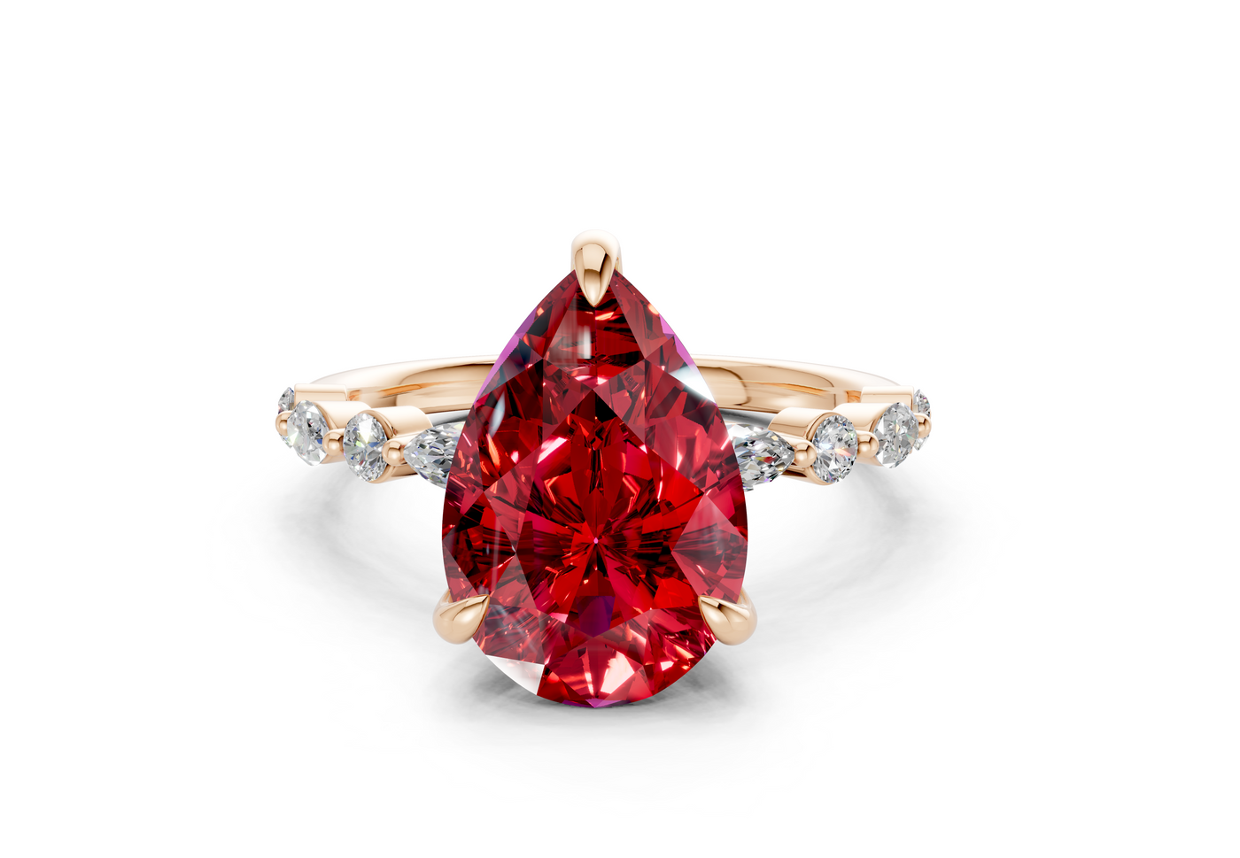 Aetheria Ruby Gemstone Accent Pear Cut 2mm Engagement Ring