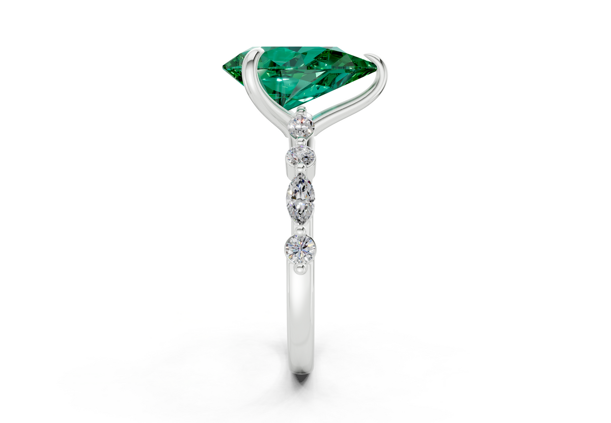 Aetheria Emerald Gemstone Accent Pear Cut 2mm Engagement Ring