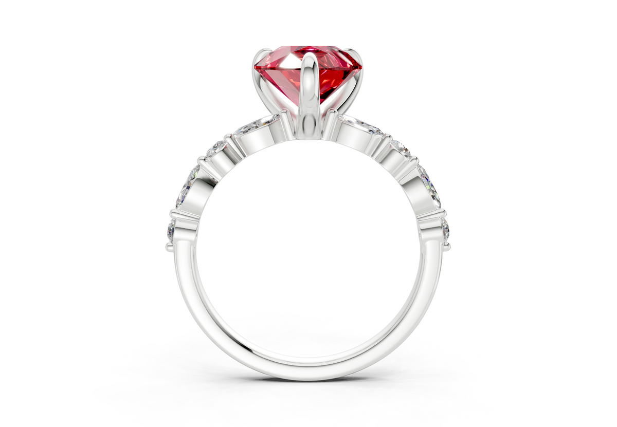 Aetheria Ruby Gemstone Accent Pear Cut 2mm Engagement Ring