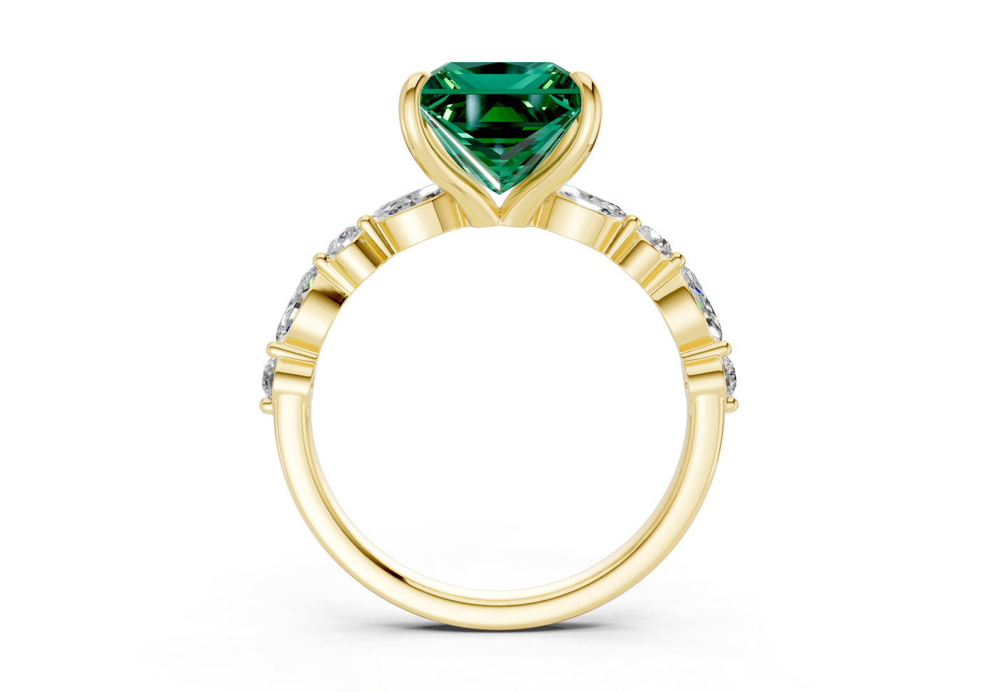 Aetheria Emerald Gemstone Accent Princess Cut 2mm Engagement Ring