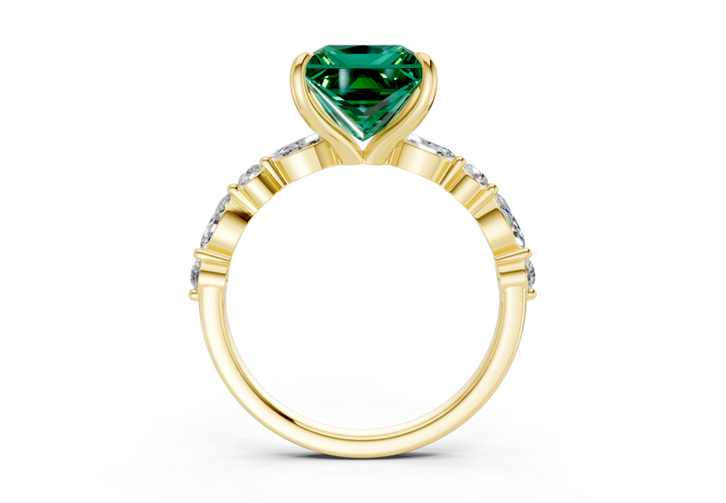Aetheria Emerald Gemstone Accent Princess Cut 2mm Engagement Ring