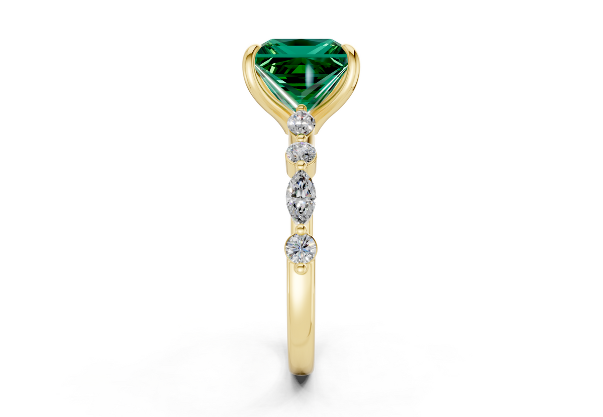 Aetheria Emerald Gemstone Accent Princess Cut 2mm Engagement Ring