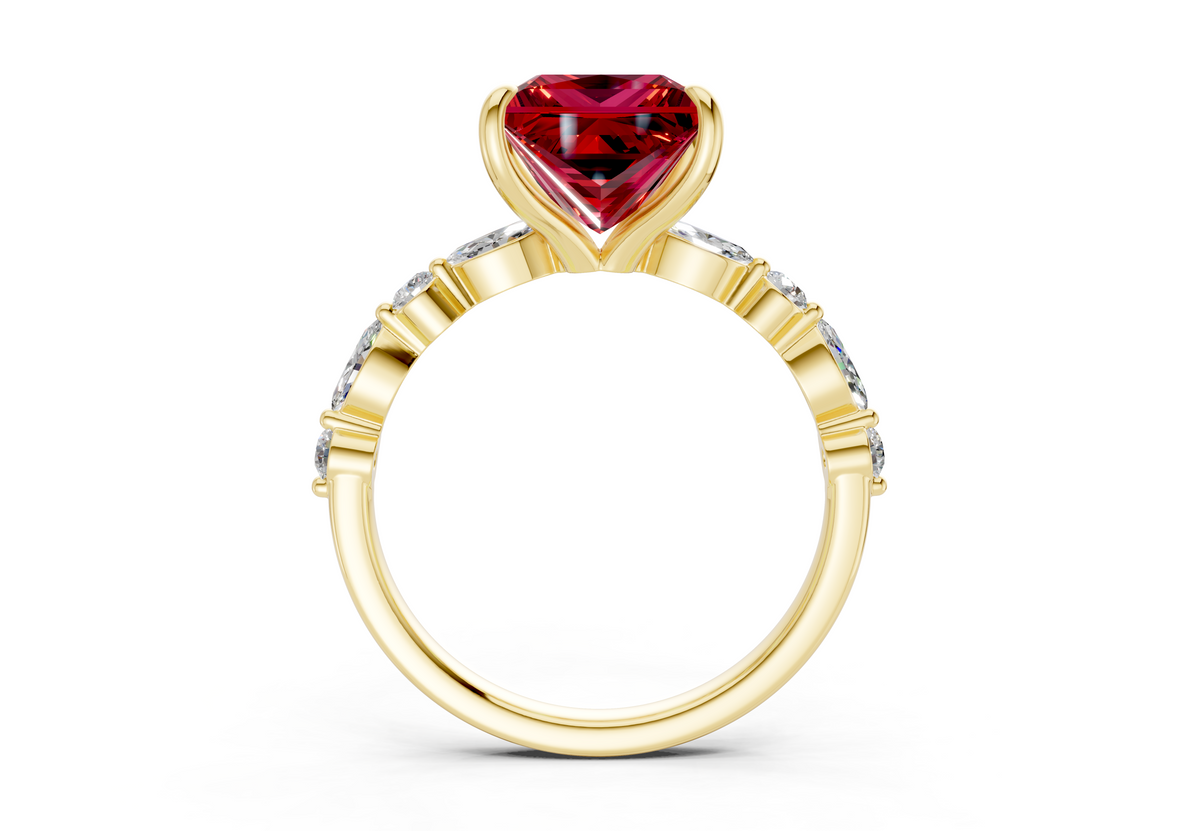 Aetheria Ruby Gemstone Accent Princess Cut 2mm Engagement Ring