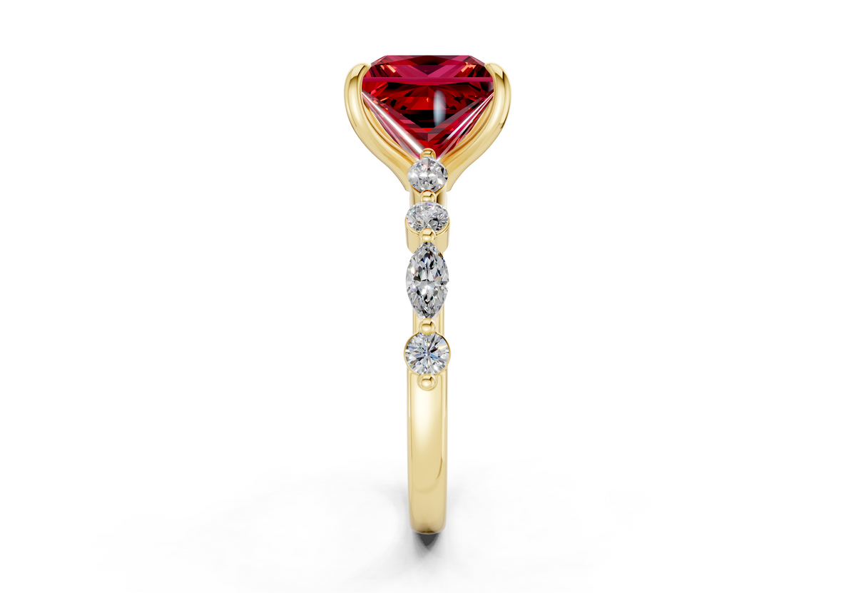 Aetheria Ruby Gemstone Accent Princess Cut 2mm Engagement Ring