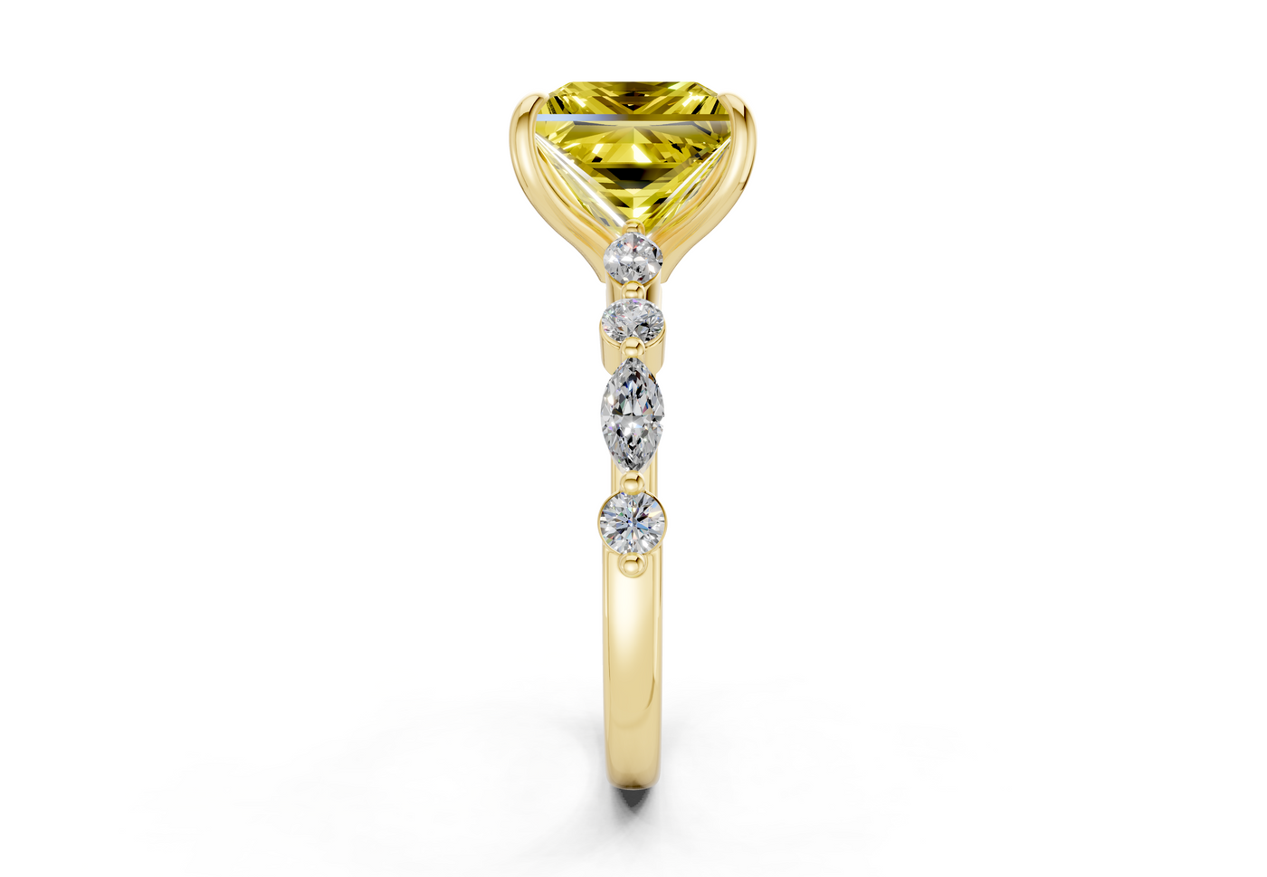 Aetheria Yellow Diamond Accent Princess Cut 2mm Engagement Ring