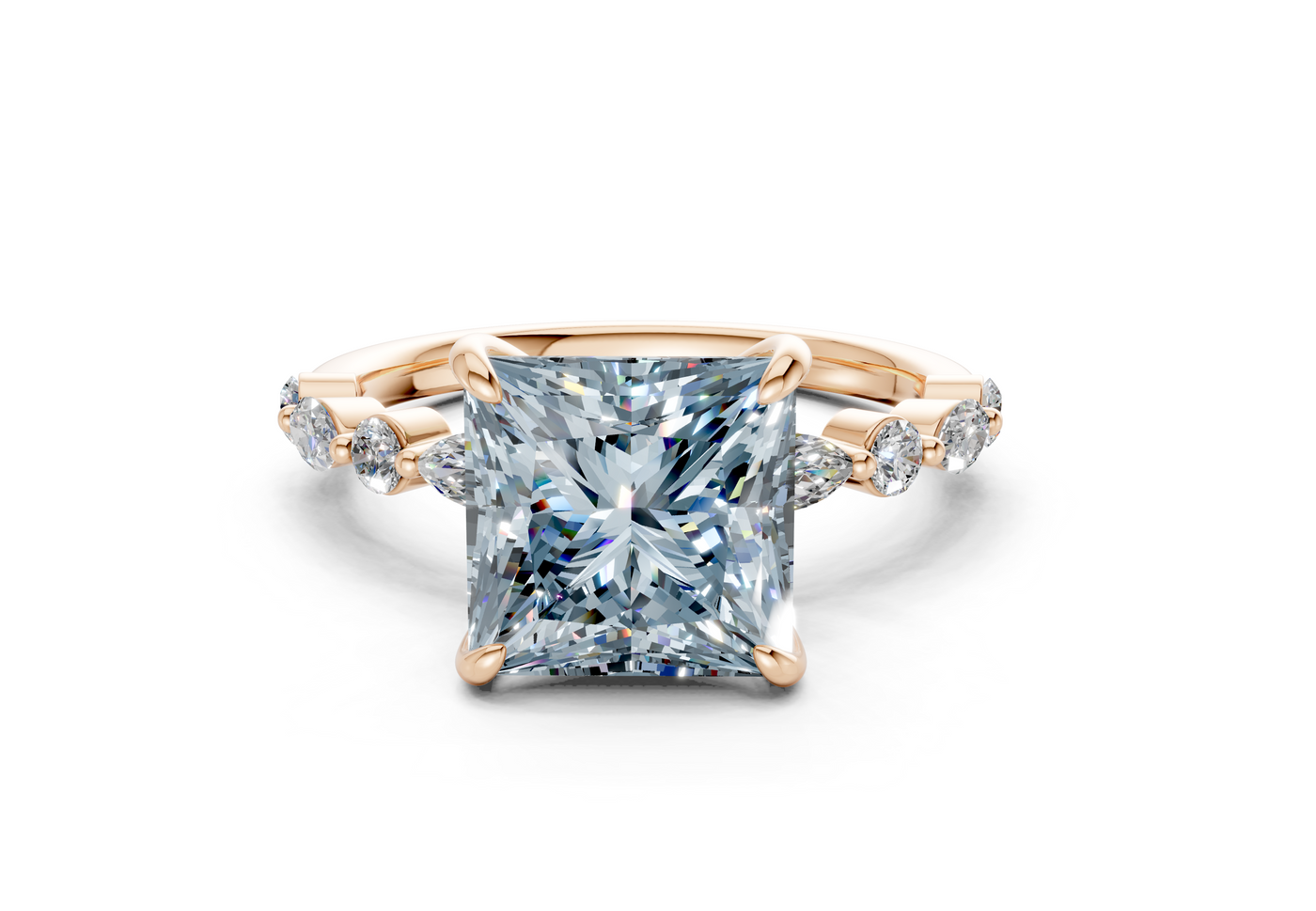 Aetheria Blue Diamond Accent Princess Cut 2mm Engagement Ring