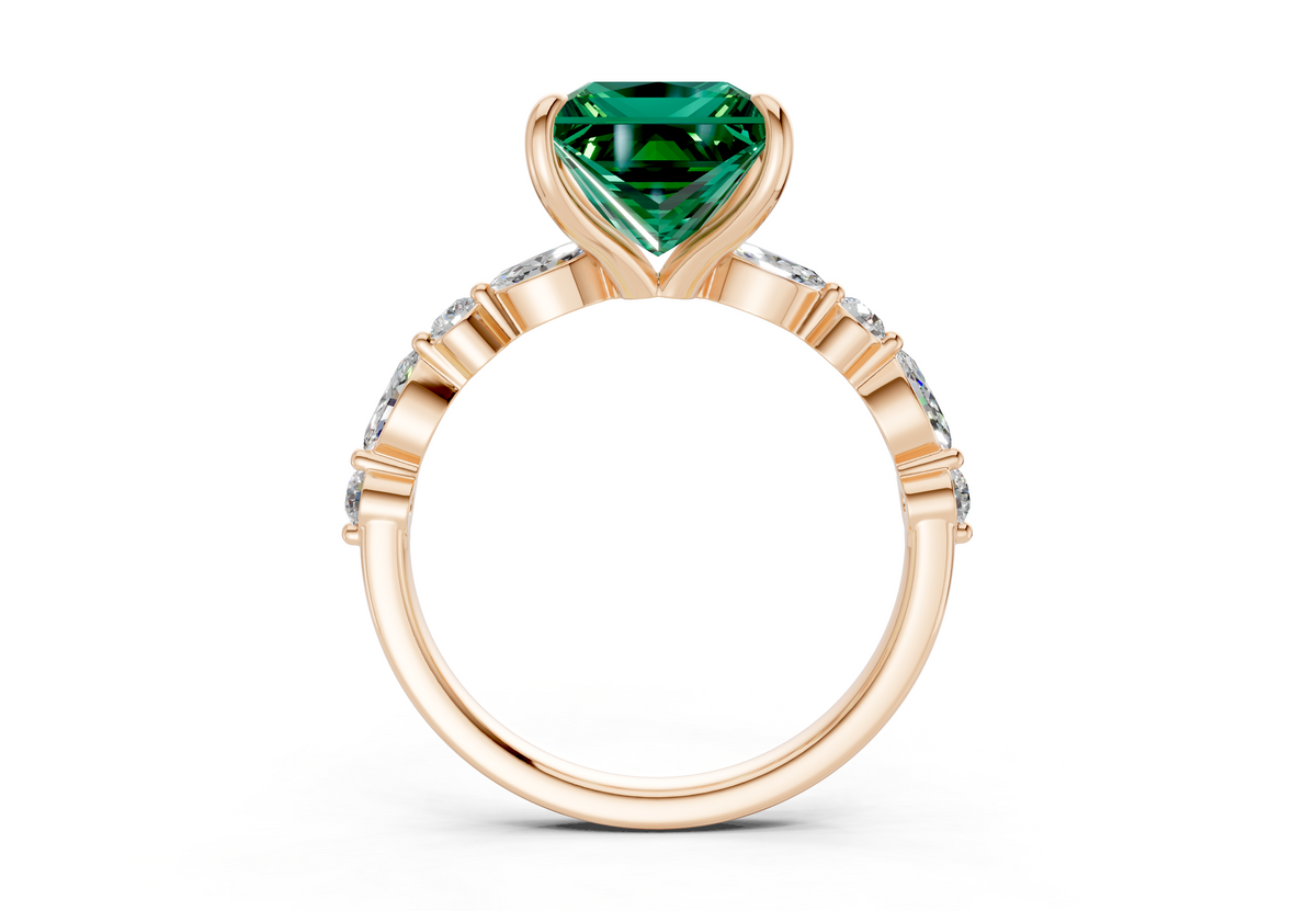 Aetheria Emerald Gemstone Accent Princess Cut 2mm Engagement Ring