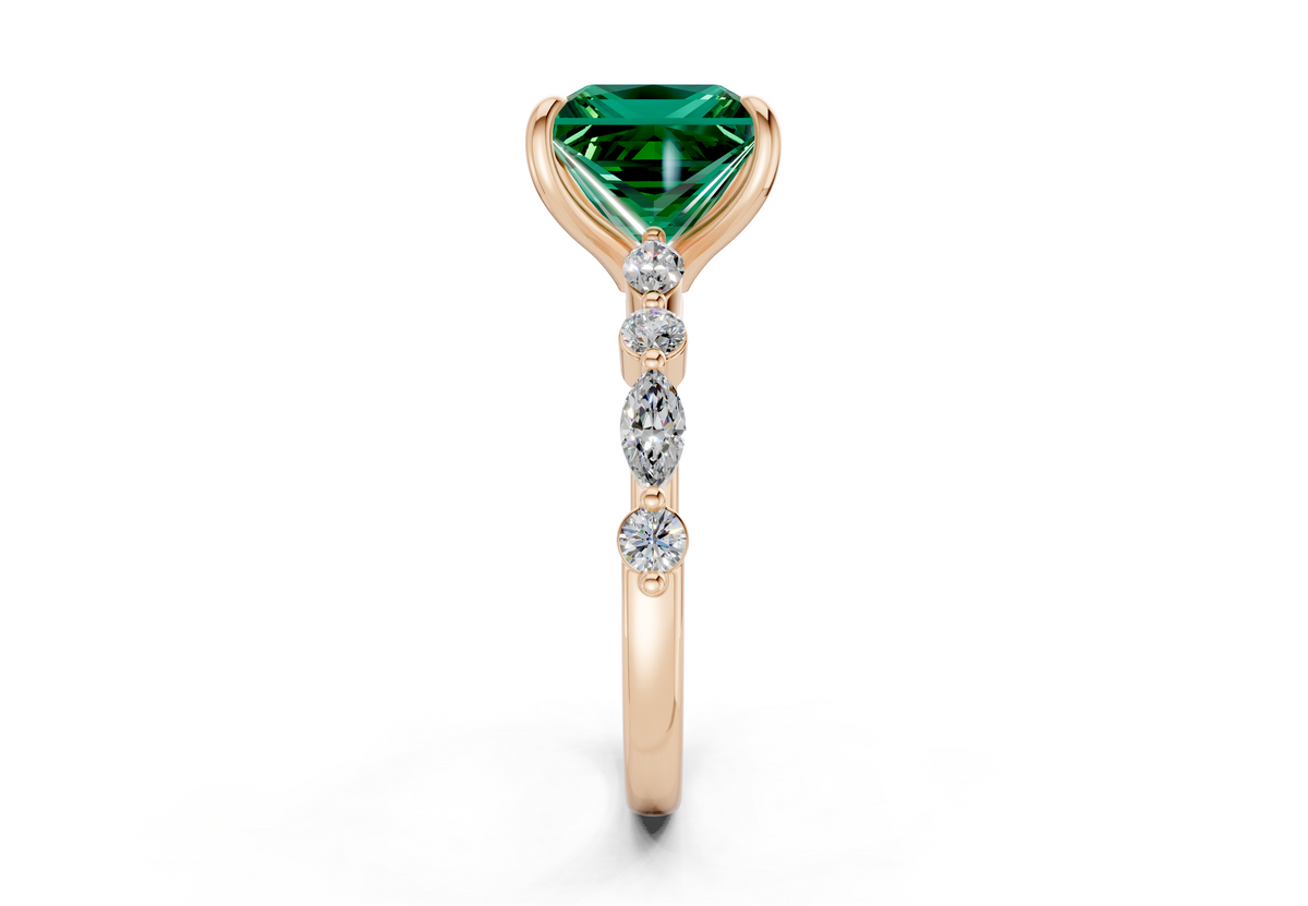 Aetheria Emerald Gemstone Accent Princess Cut 2mm Engagement Ring