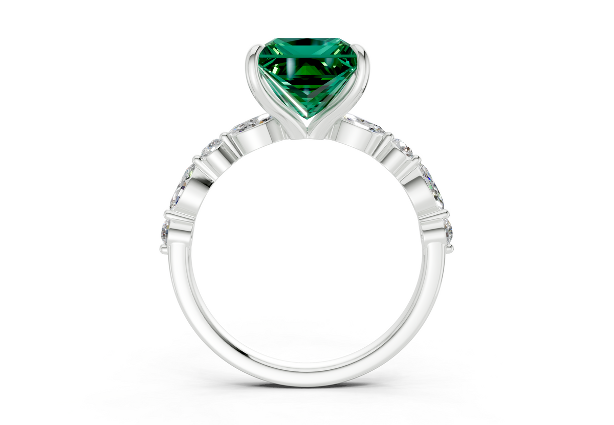 Aetheria Emerald Gemstone Accent Princess Cut 2mm Engagement Ring