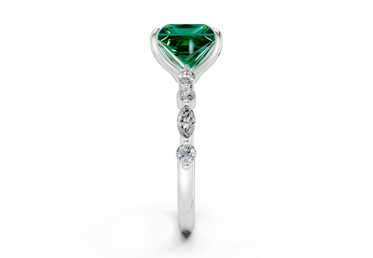 Aetheria Emerald Gemstone Accent Princess Cut 2mm Engagement Ring