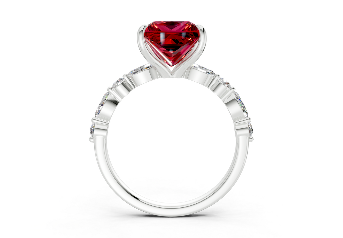 Aetheria Ruby Gemstone Accent Princess Cut 2mm Engagement Ring