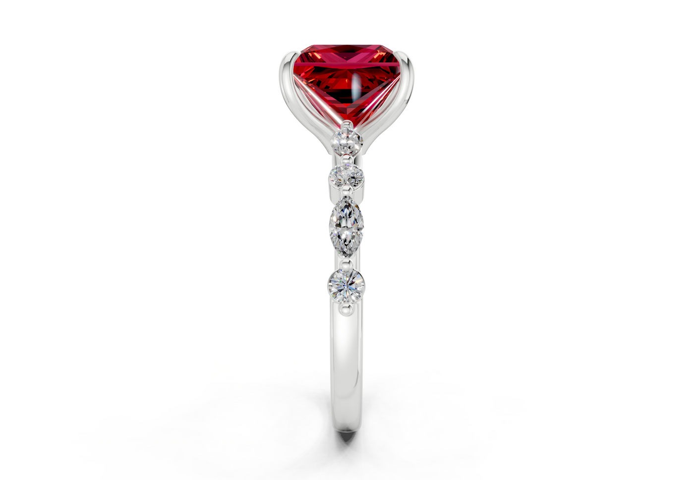 Aetheria Ruby Gemstone Accent Princess Cut 2mm Engagement Ring