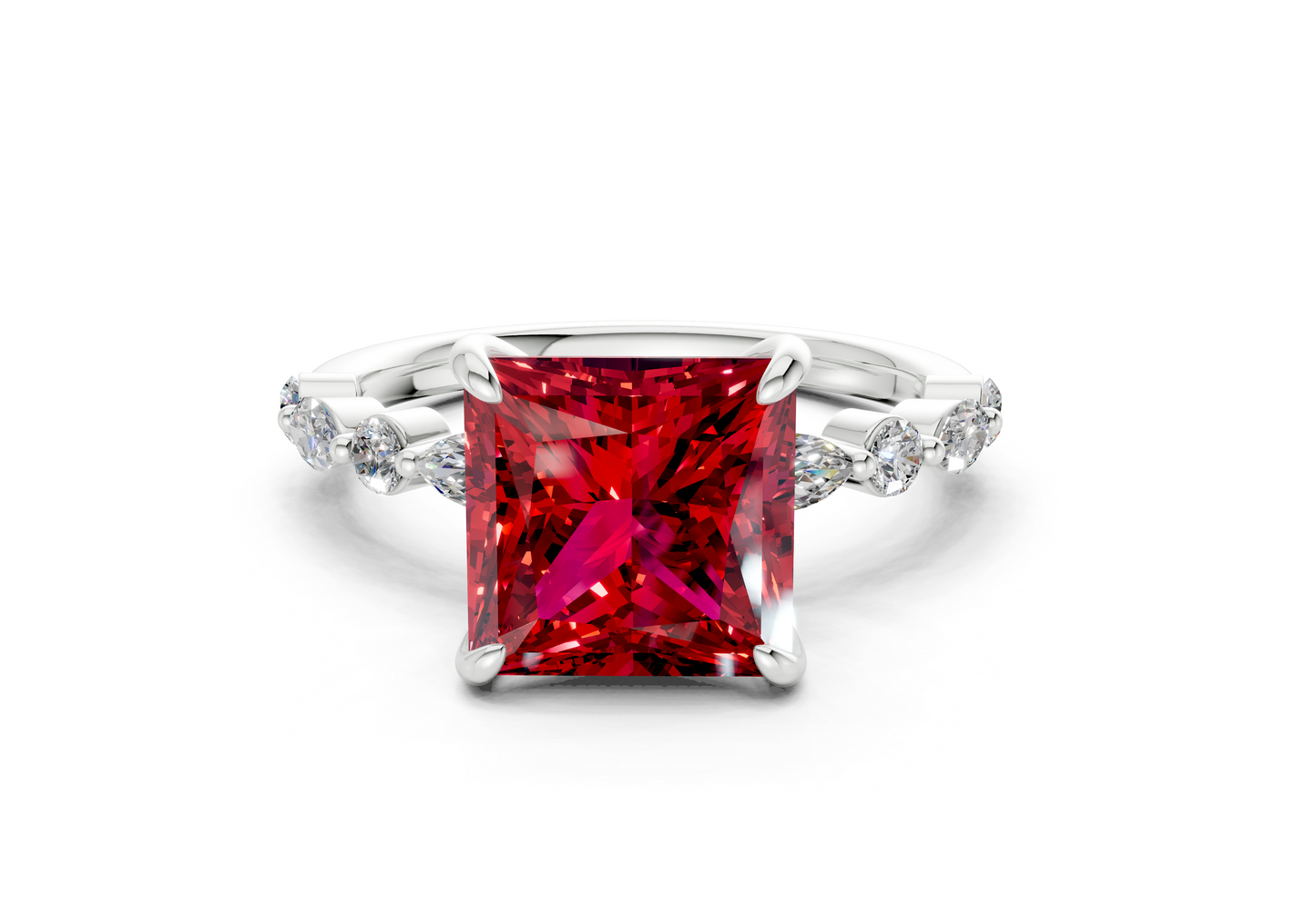 Aetheria Ruby Gemstone Accent Princess Cut 2mm Engagement Ring