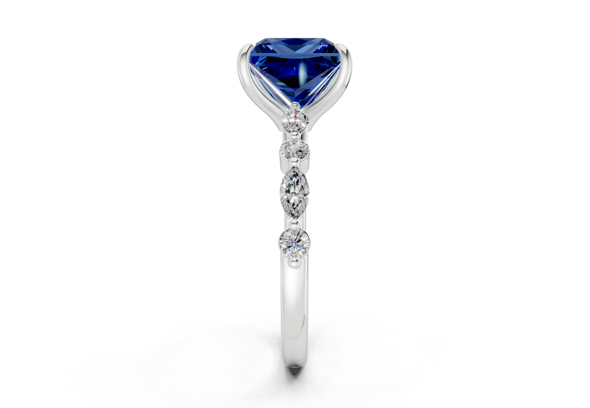 Aetheria Sapphire Gemstone Accent Princess Cut 2mm Engagement Ring