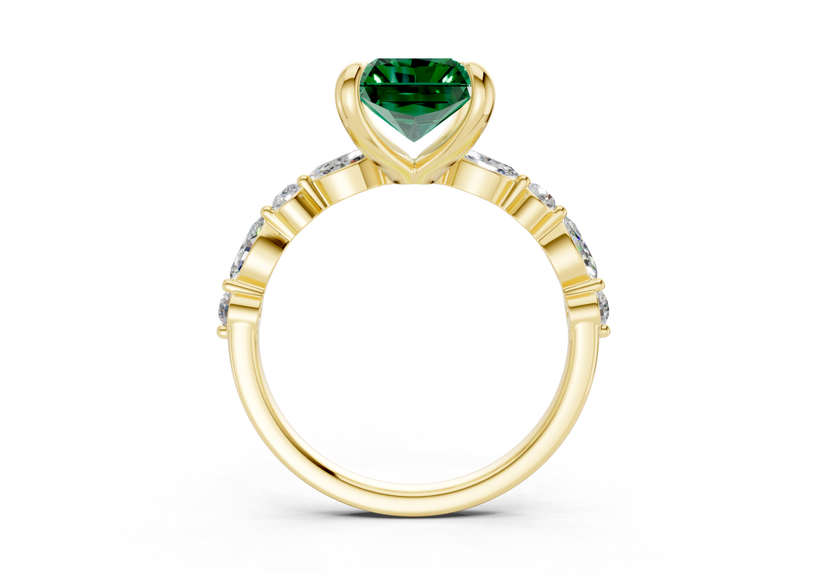 Aetheria Emerald Gemstone Accent Radiant Cut 2mm Engagement Ring