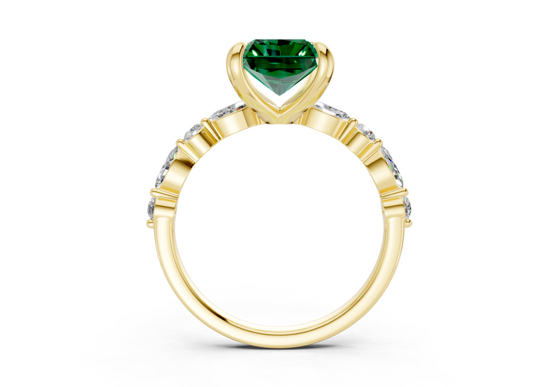 Aetheria Emerald Gemstone Accent Radiant Cut 2mm Engagement Ring