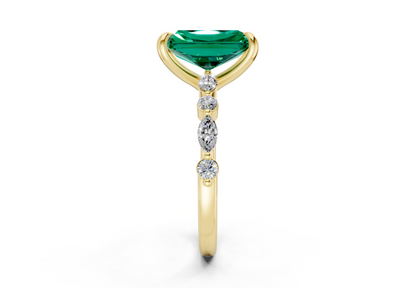 Aetheria Emerald Gemstone Accent Radiant Cut 2mm Engagement Ring