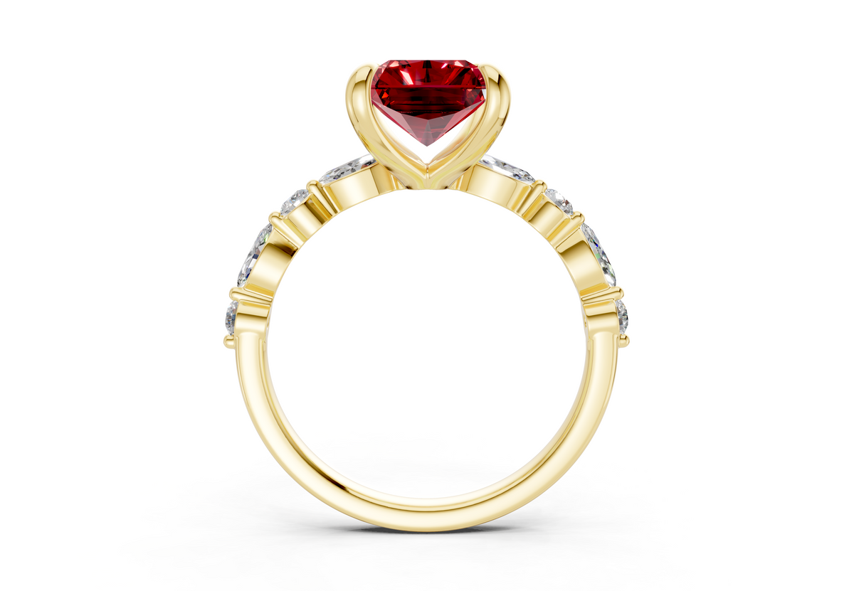 Aetheria Ruby Gemstone Accent Radiant Cut 2mm Engagement Ring