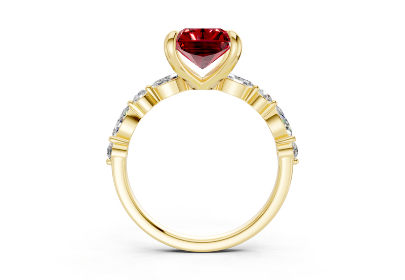 Aetheria Ruby Gemstone Accent Radiant Cut 2mm Engagement Ring
