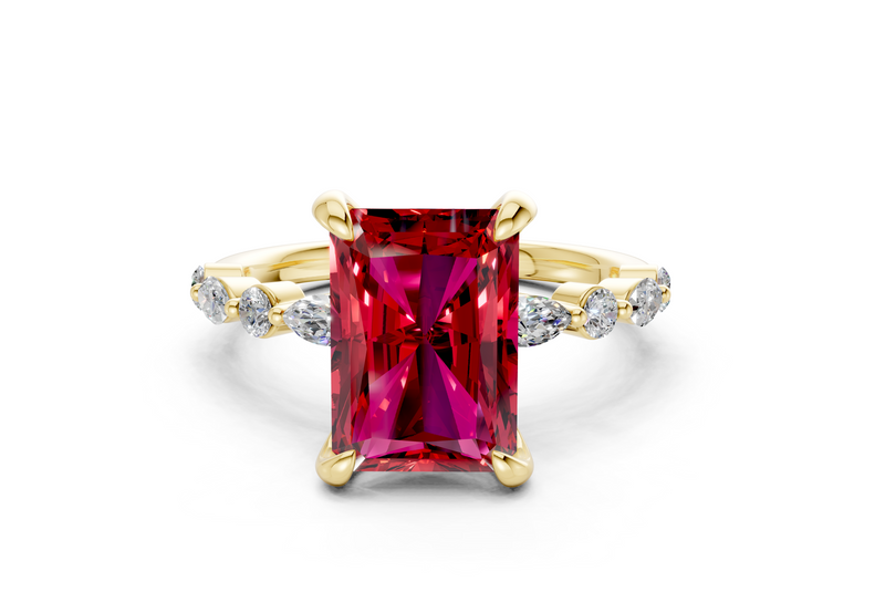 Aetheria Ruby Gemstone Accent Radiant Cut 2mm Engagement Ring