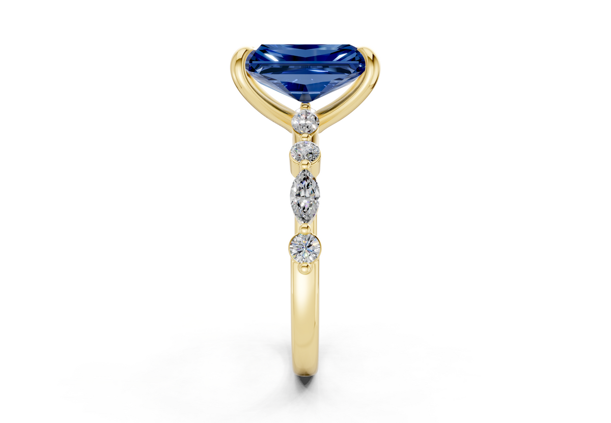 Aetheria Sapphire Gemstone Accent Radiant Cut 2mm Engagement Ring