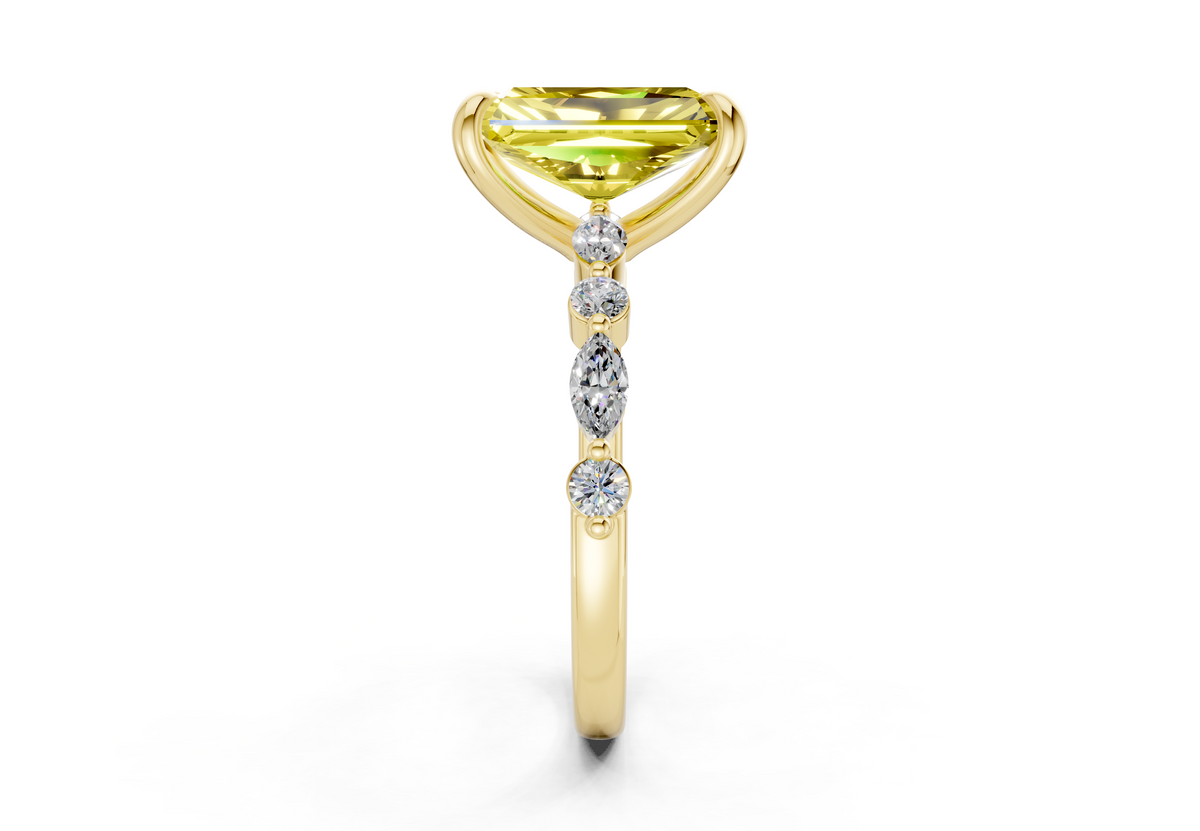 Aetheria Yellow Diamond Accent Radiant Cut 2mm Engagement Ring