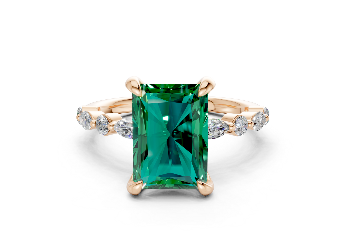 Aetheria Emerald Gemstone Accent Radiant Cut 2mm Engagement Ring