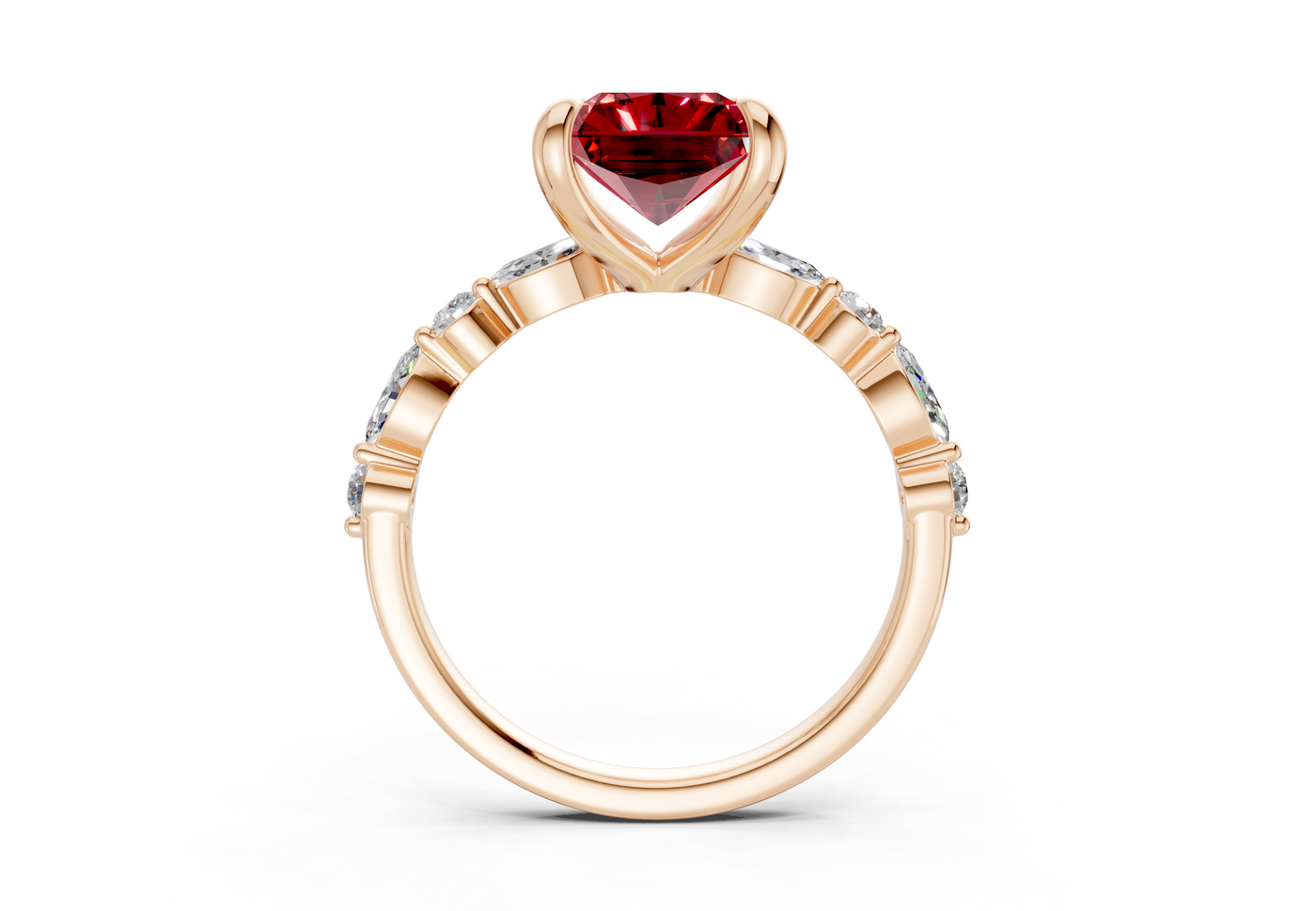 Aetheria Ruby Gemstone Accent Radiant Cut 2mm Engagement Ring