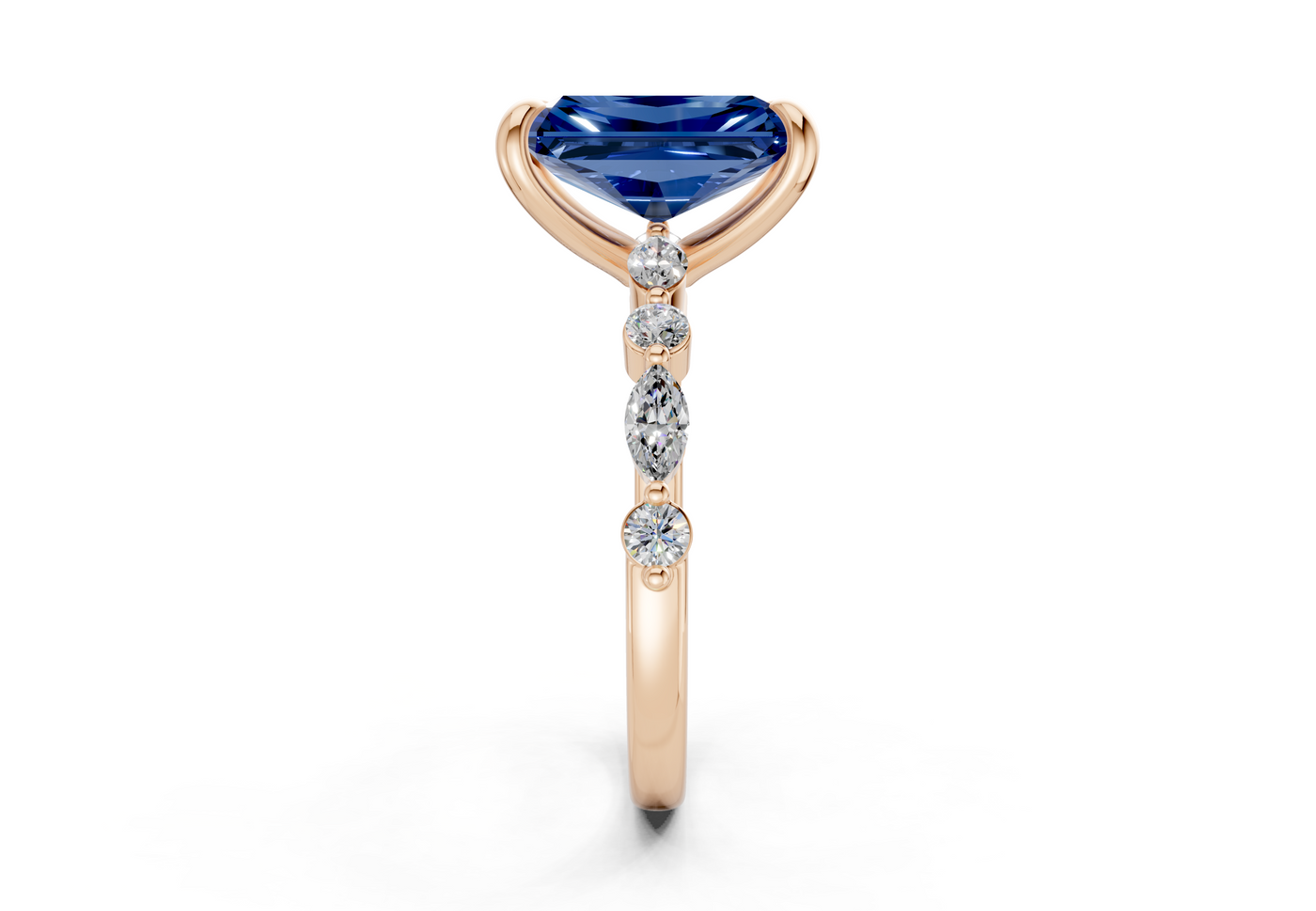 Aetheria Sapphire Gemstone Accent Radiant Cut 2mm Engagement Ring
