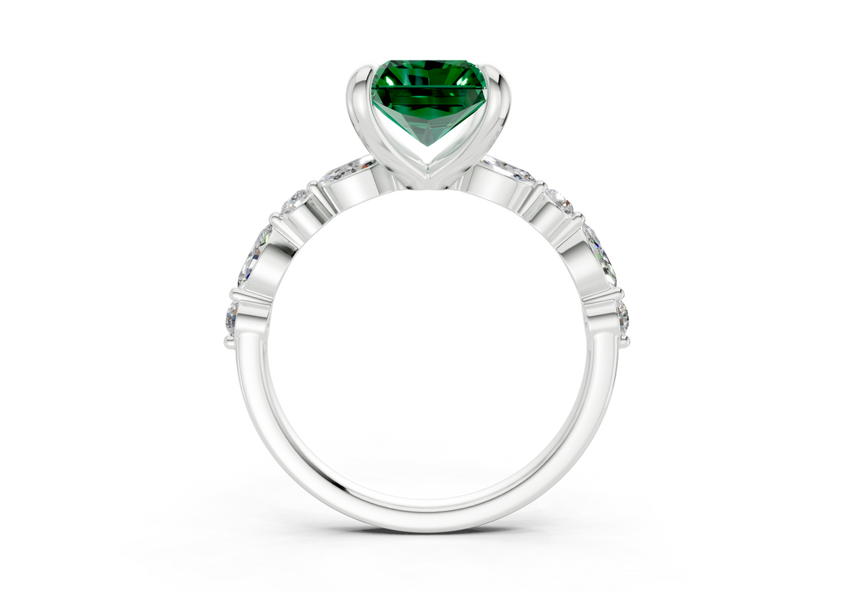 Aetheria Emerald Gemstone Accent Radiant Cut 2mm Engagement Ring