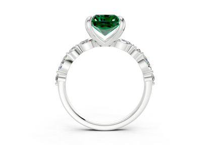 Aetheria Emerald Gemstone Accent Radiant Cut 2mm Engagement Ring