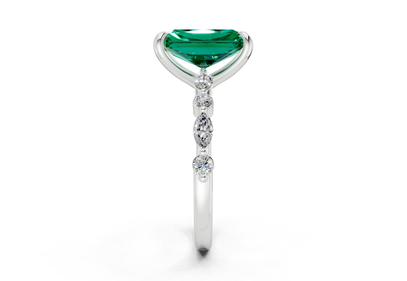 Aetheria Emerald Gemstone Accent Radiant Cut 2mm Engagement Ring