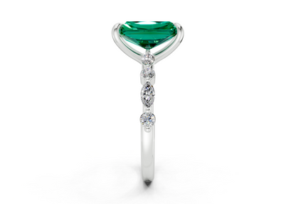 Aetheria Emerald Gemstone Accent Radiant Cut 2mm Engagement Ring