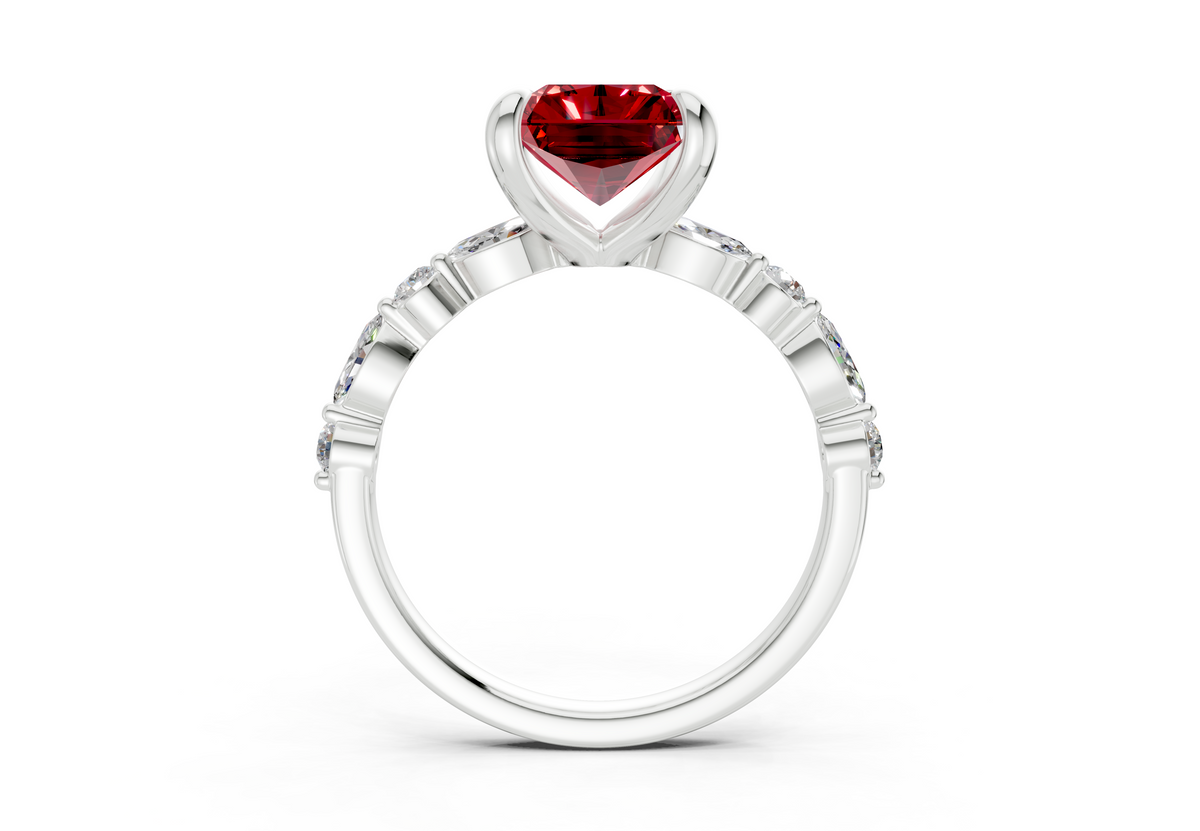 Aetheria Ruby Gemstone Accent Radiant Cut 2mm Engagement Ring