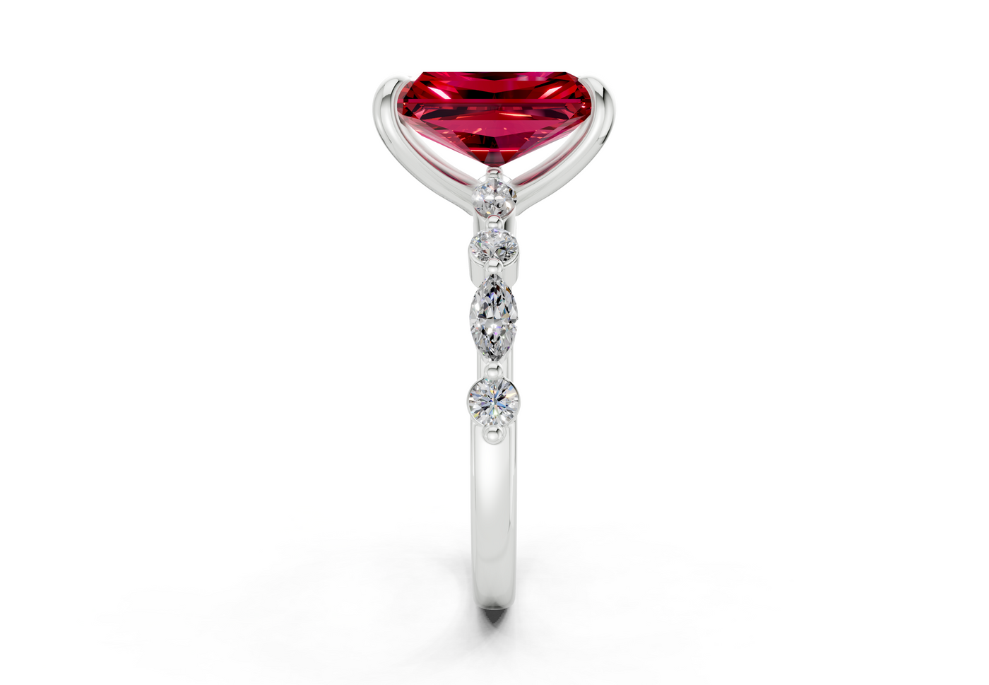 Aetheria Ruby Gemstone Accent Radiant Cut 2mm Engagement Ring