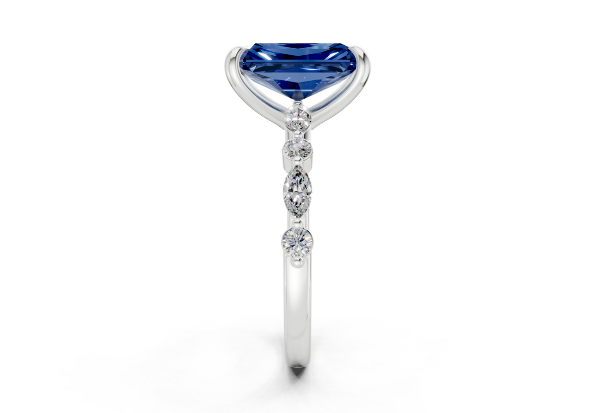 Aetheria Sapphire Gemstone Accent Radiant Cut 2mm Engagement Ring