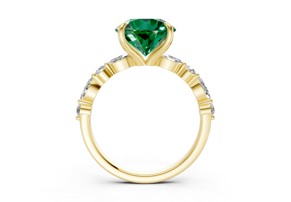 Aetheria Emerald Gemstone Accent Round Cut 2mm Engagement Ring