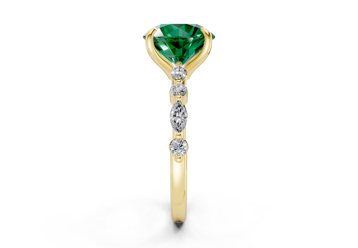 Aetheria Emerald Gemstone Accent Round Cut 2mm Engagement Ring