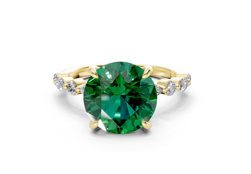 Aetheria Emerald Gemstone Accent Round Cut 2mm Engagement Ring