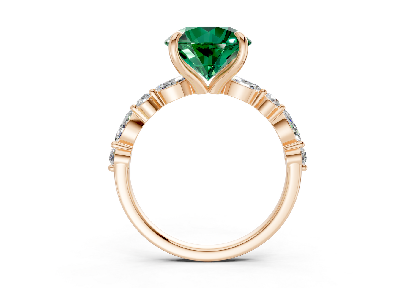 Aetheria Emerald Gemstone Accent Round Cut 2mm Engagement Ring