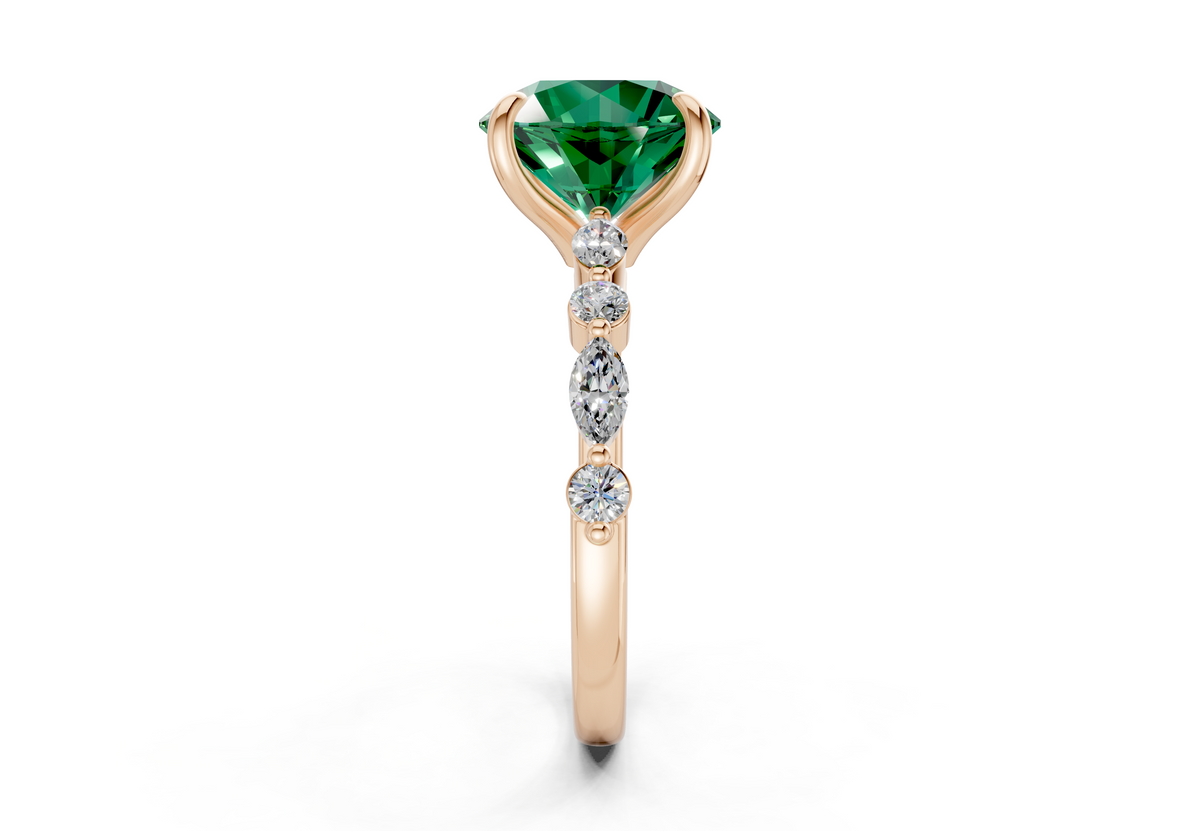 Aetheria Emerald Gemstone Accent Round Cut 2mm Engagement Ring