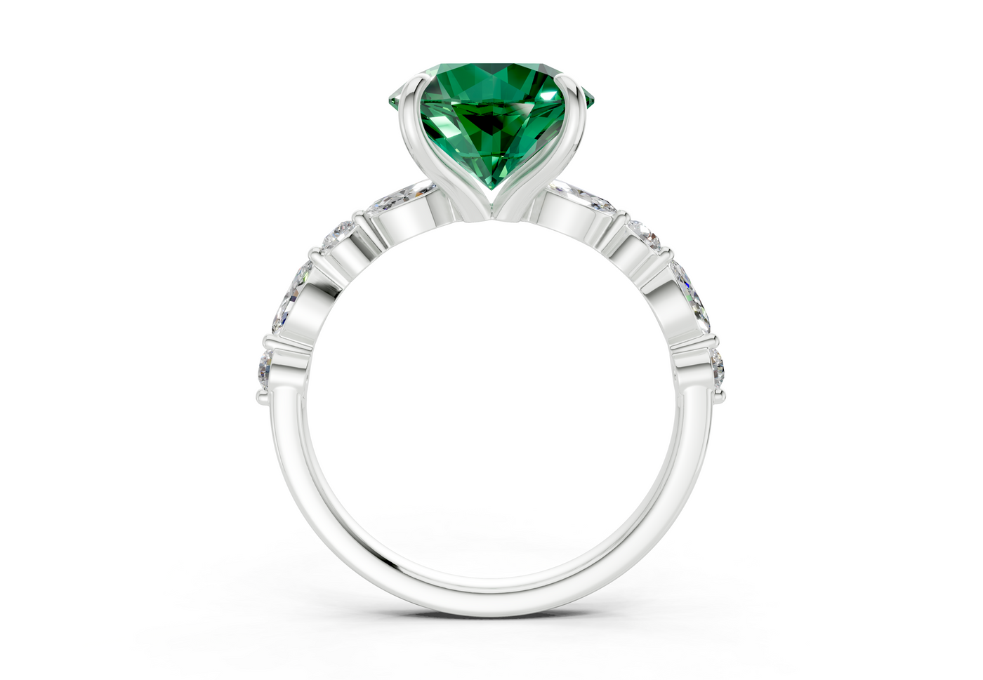 Aetheria Emerald Gemstone Accent Round Cut 2mm Engagement Ring