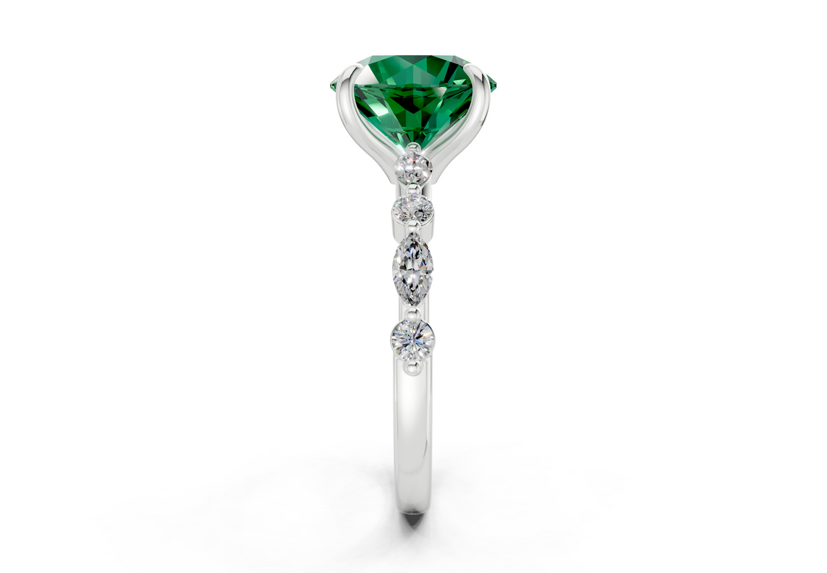 Aetheria Emerald Gemstone Accent Round Cut 2mm Engagement Ring