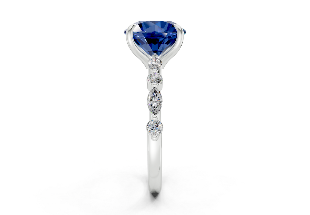 Aetheria Sapphire Gemstone Accent Round Cut 2mm Engagement Ring