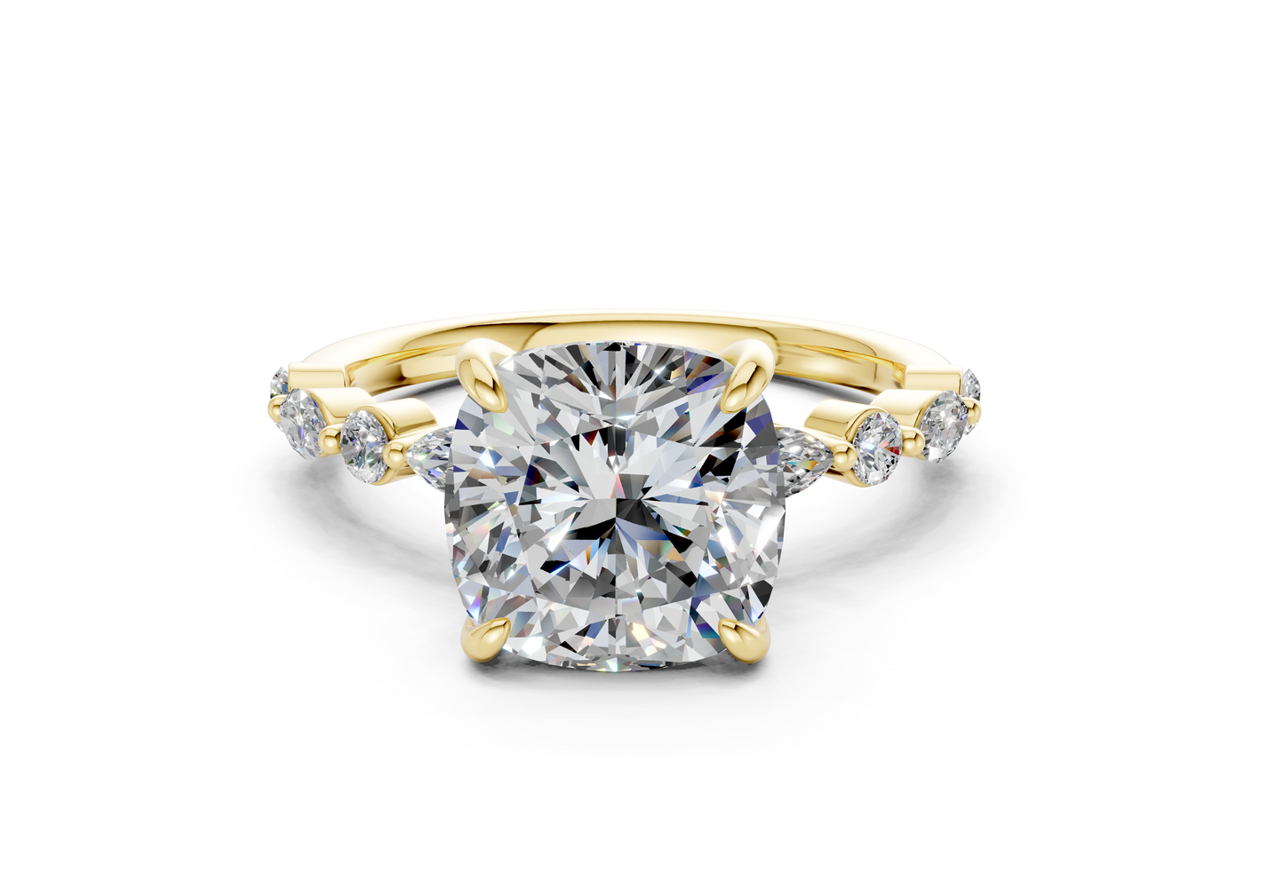 Aetheria Diamond Accent Cushion Square Cut 2mm Engagement Ring