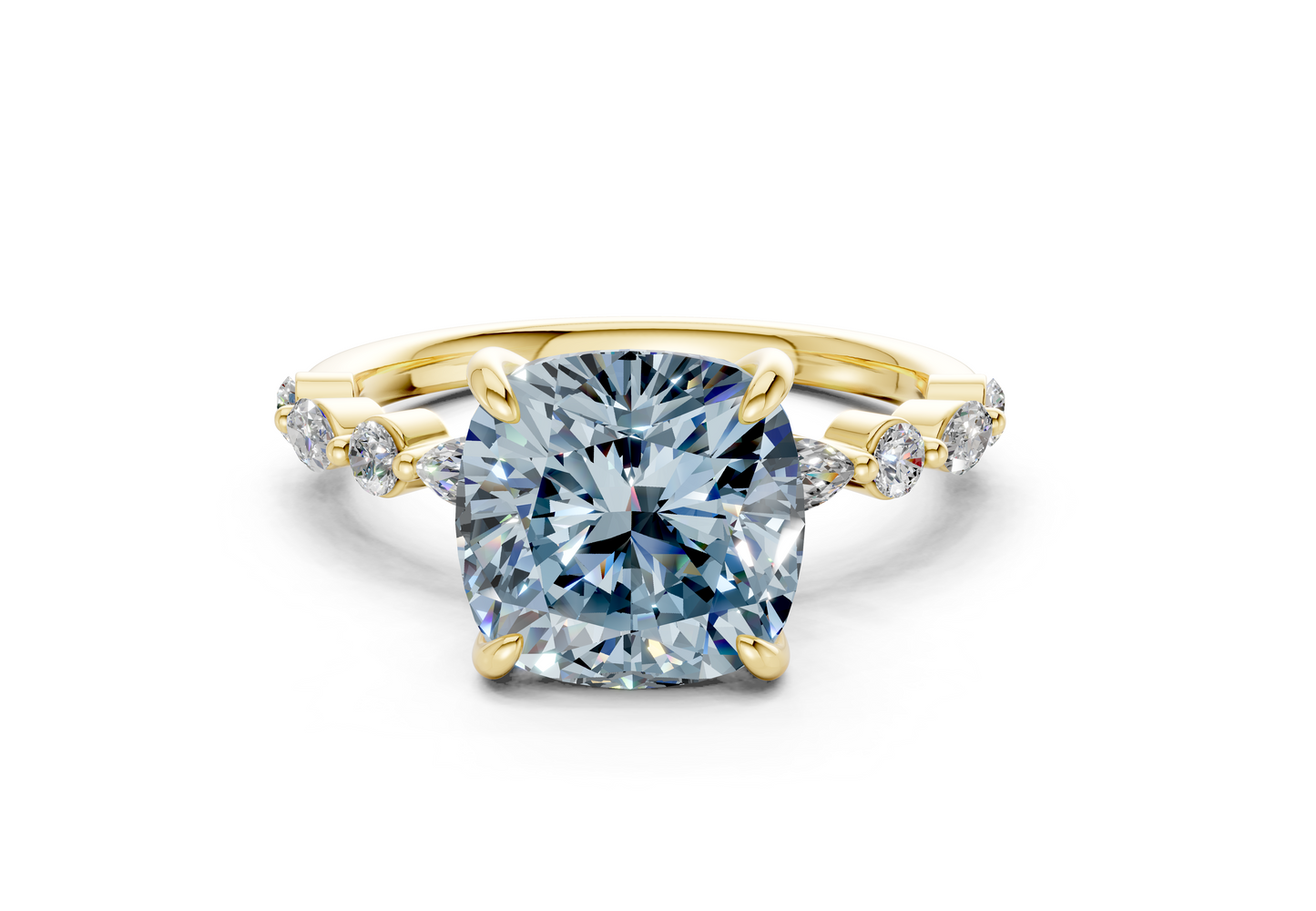 Aetheria Blue Diamond Accent Cushion Square Cut 2mm Engagement Ring