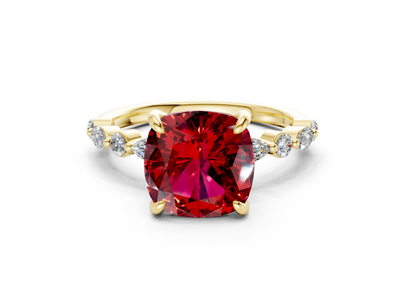 Aetheria Ruby Gemstone Accent Cushion Square Cut 2mm Engagement Ring