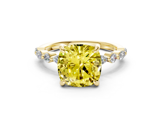 Aetheria Yellow Diamond Accent Cushion Square Cut 2mm Engagement Ring